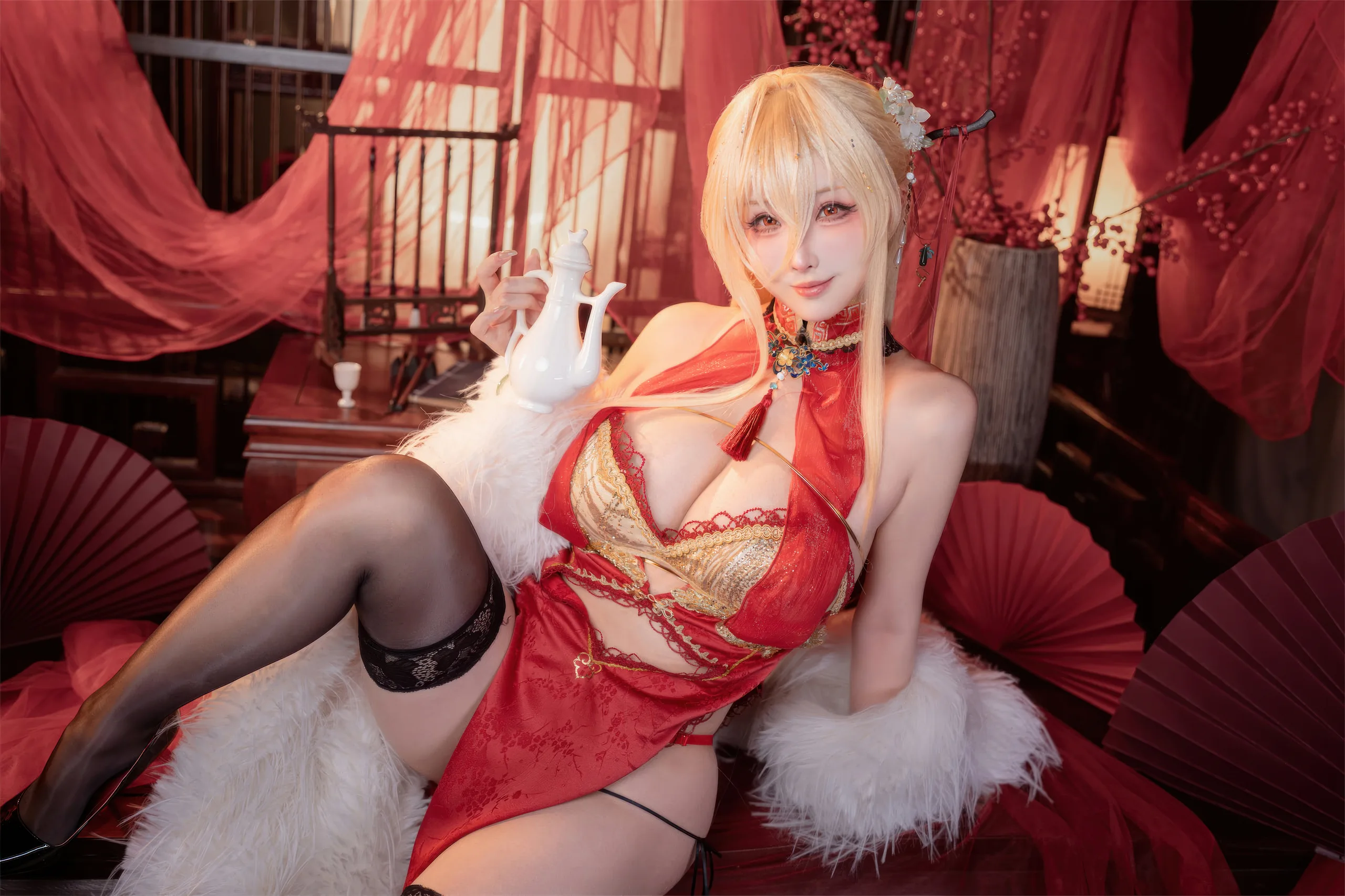 rioko凉凉子 碧蓝航线 怨仇旗袍·杯盏盈芳华 25P - 第22张写真大图